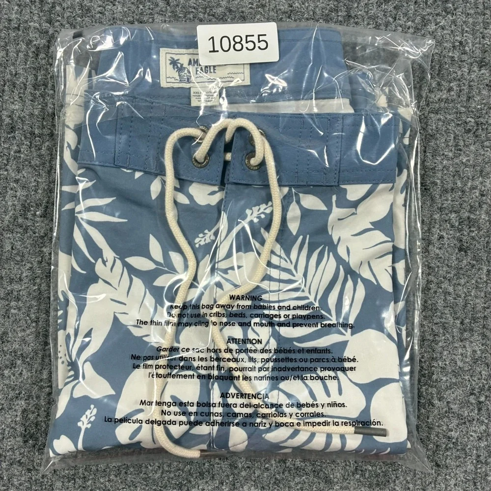 American Eagle Mens Swim Trunks Size 2XL Blue White Floral Board Shorts